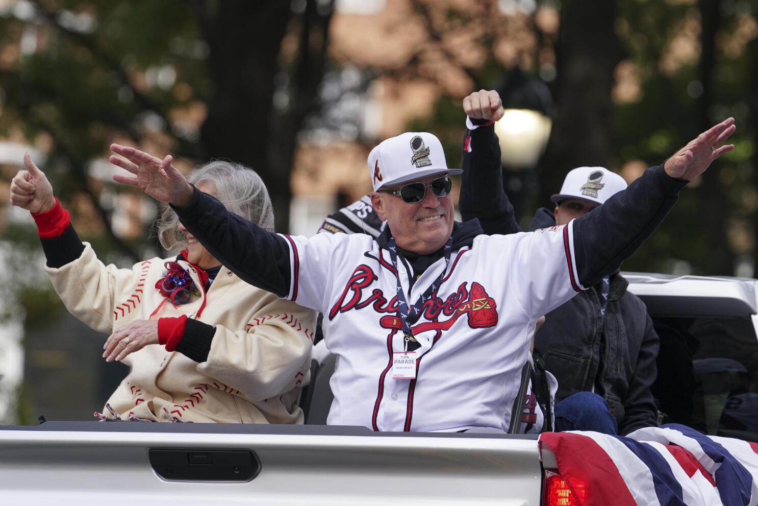 Atlanta Braves players walk out on red carpet at Truist Park