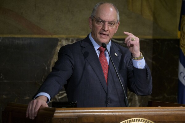 FILE - Louisiana Gov. John Bel Edwards speaks about the investigation into the death of Ronald Greene in Baton Rouge, La., Feb. 1, 2022. Edwards delivered his final end-of-the-year address Monday, Dec. 18, 2023, highlighting some of his accomplishments in office over the past eight years and his vague plans for the future. (AP Photo/Matthew Hinton, File)