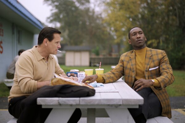 
              This image released by Universal Pictures shows Viggo Mortensen, left, and Mahershala Ali in a scene from "Green Book." The film is nominated for an Oscar for best picture. The 91st Academy Awards will be held on Sunday. (Universal Pictures via AP)
            