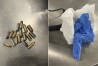 This combination of photos provided by the Transportation Security Administration shows 17 bullets security officers found concealed inside a disposable baby diaper on Wednesday, Dec. 20, 2023, at LaGuardia Airport in New York. (Transportation Security Administration via AP)
