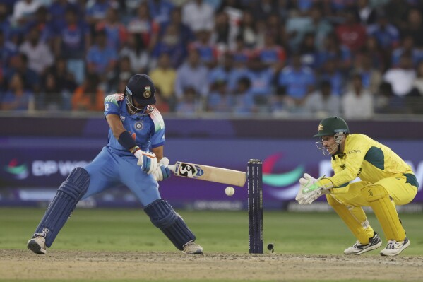 India's Axar Patel plays a shot during the ICC Champions Trophy semifinal cricket match between India and Australia at Dubai International Cricket Stadium in Dubai, United Arab Emirates, Tuesday, March 4, 2025. (AP Photo/Christopher Pike)