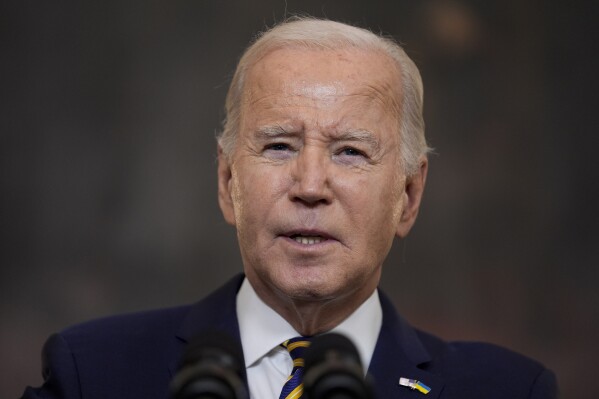 President Joe Biden delivers remarks on the Emergency National Security Supplemental Appropriations Act in the State Dining Room of the White House, Tuesday, Feb. 6, 2024, in Washington. (AP Photo/Evan Vucci)