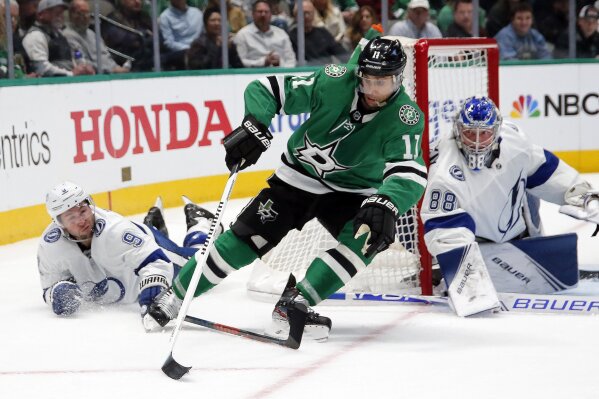 Benn's 2nd goal in OT pushes Dallas Stars past Lightning 3-2