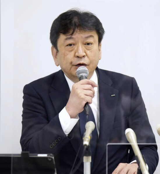 Tokyo Electric Power Co. President Tomoaki Kobayakawa speaks during a news conference in Niigata, Japan, Wednesday, April 7, 2021. The operator of the Fukushima nuclear plant that was destroyed in ...