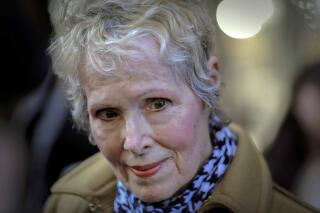 FILE - E. Jean Carroll talks to reporters outside a courthouse on March 4, 2020, in New York. Former President Donald Trump’s effort to keep key evidence out of his upcoming civil rape trial was rejected by a federal judge, Monday, March 20, 2023. The trial in the case filed by Carroll is scheduled to start April 25. (AP Photo/Seth Wenig, File)