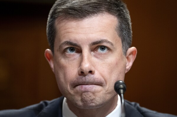 Transportation Secretary Pete Buttigieg testifies to a Senate Appropriations Subcommittee on Transportation, Housing and Urban Development, and Related Agencies Committee hearing, May 2, 2024, on Capitol Hill in Washington. Buttigieg returns to Iowa Tuesday for an event focused on veterans, six years after he burst onto the national political stage with a strong run in the state's leadoff presidential caucuses. (AP Photo/Jacquelyn Martin, File)