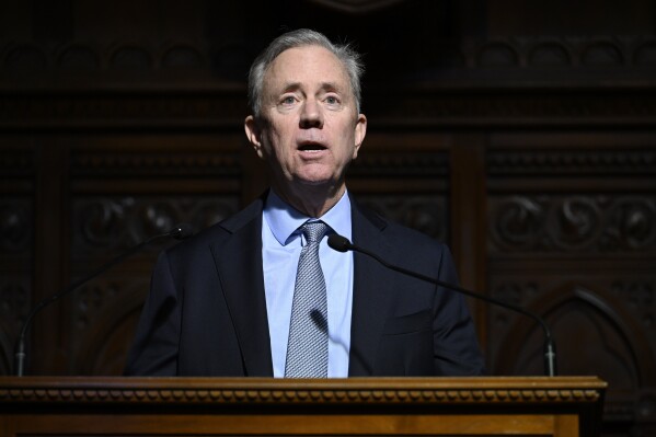 Connecticut Gov. Ned Lamont delivers the State of the State address at the State Capitol, Wednesday, Feb. 7, 2024, in Hartford, Conn. (AP Photo/Jessica Hill)