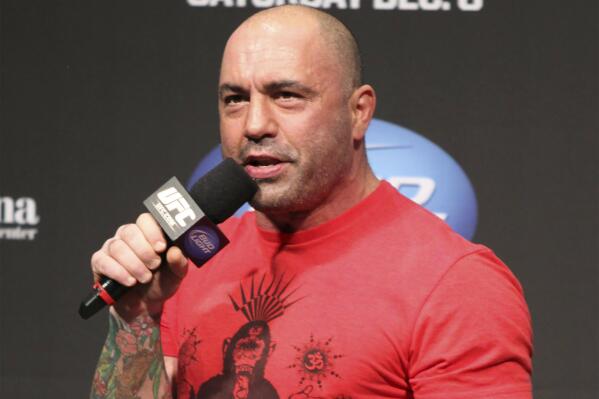FILE - UFC announcer and podcaster Joe Rogan speaks at the weigh in before a UFC on FOX 5 event in Seattle, on Dec. 7, 2012. Spotify's CEO Daniel Ek wrote in a note to employees Sunday, Feb. 6, 2022, that while he condemned Rogan's use of racist language, he did not believe that cutting ties with the popular personality was the answer. Ek's message came a day after Rogan apologized for using racist slurs on his podcast and removed several episodes from Spotify.  (AP Photo/Gregory Payan, File)