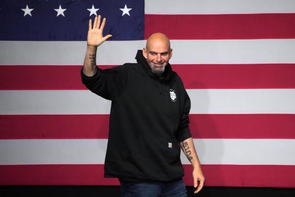 Pennsylvania Lt. Gov. John Fetterman, Democratic candidate for U.S. Senate from Pennsylvania, takes the stage at an election night party in Pittsburgh, early Wednesday, Nov. 9, 2022. (AP Photo/Gene J. Puskar)