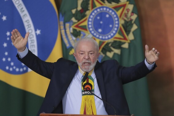 FILE - Brazilian President Luiz Inacio Lula da Silva speaks during an event to announce measures to prevent and control deforestation in the Amazon region on World Environment Day, in Brasilia, Brazil, Monday, June 5, 2023. Lula said Tuesday, July 4, 2023, that he will close during the year´s second semester, a commercial accord between MERCOSUR and the European Union. (AP Photo/Gustavo Moreno, File)
