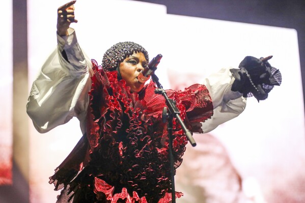 Lauryn Hill performs during "The Miseducation of Lauryn Hill" 25th anniversary tour on Tuesday, Oct. 17, 2023, at the Prudential Center in Newark, N.J. (Photo by Andy Kropa/Invision/AP)