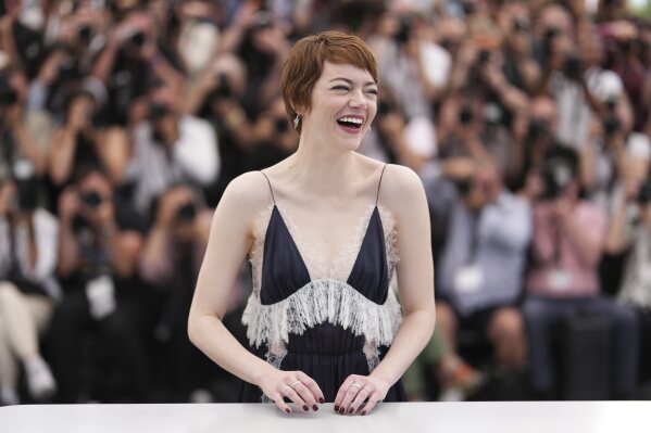 Emma Stone poses for photographers in the photo Call for the Film 'Eddington' at the 78th International Film Festival, Cannes, southern France, Saturday, May 17, 2025.