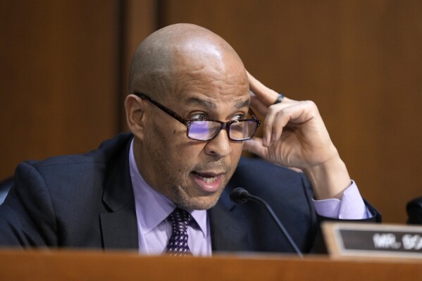 Sen. Cory Booker, D-N.J.,, speaks during a confirmation hearing before the Senate Judiciary Committee at the Capitol in Washington, Jan. 30, 2025. (AP Photo/Ben Curtis, File)
