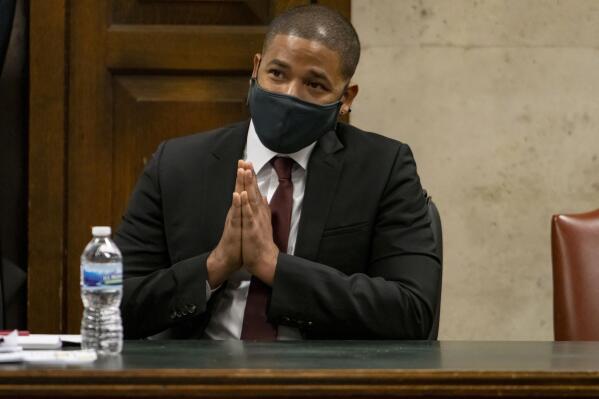 Actor Jussie Smollett listens as his grandmother Molly testifies at his sentencing hearing at the Leighton Criminal Court Building, Thursday, March 10, 2022, in Chicago. (Brian Cassella/Chicago Tribune via AP, Pool)