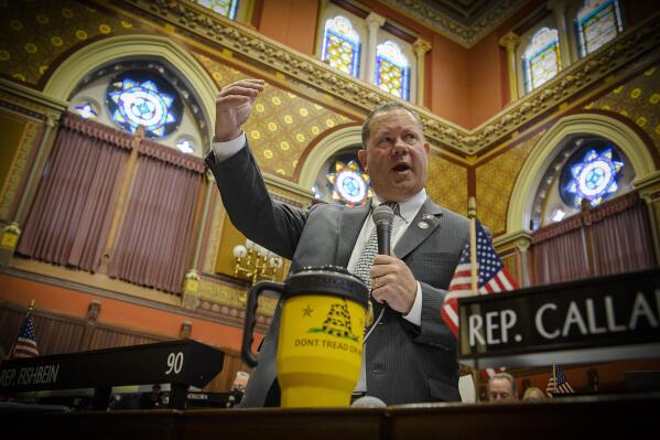 Craig Fishbein, the highest ranking Republican on the Judiciary Committee, speaks during House debate on a bill to legalize the recreational use of marijuana, Wednesday, June 16, 2021, in Hartford, Conn. (Mark Mirko/Hartford Courant via AP)