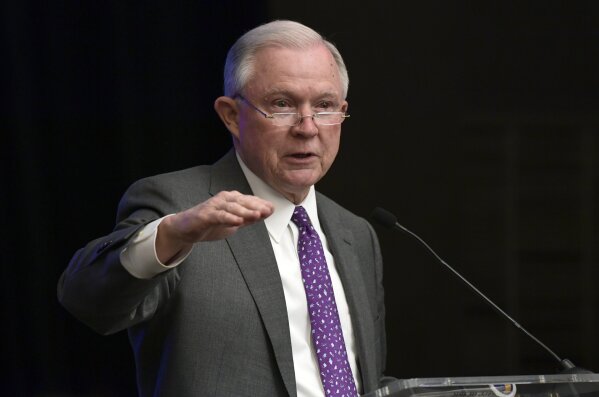 
              FILE - In this May 3, 2018, file photo Attorney General Jeff Sessions speaks in Washington. Sessions is citing the Bible in defending the Trump administration’s policy of separating parents from the children after they enter the U.S. illegally. Sessions was responding to criticism from the archbishop of Galveston-Houston. Cardinal Daniel DiNardio had told the U.S. Conference of Catholic Bishops separating babies from their mothers was immoral. (AP Photo/Susan Walsh, File)
            