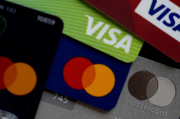 Several VISA and MASTER credit cards are shown in Buffalo Grove, Ill., Thursday, Feb. 8, 2024. (AP Photo/Nam Y. Huh, File)