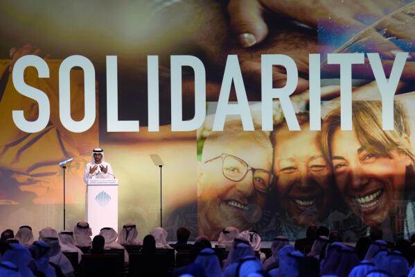 Sultan al-Jaber, the CEO of Abu Dhabi National Oil Co., talks during the World Government Summit in Dubai, United Arab Emirates, Tuesday, Feb 14, 2023. The United Arab Emirates' pick to lead the upcoming COP28 climate talks in Dubai called on the world Tuesday to "fight climate change, not each other," directly addressing the anger activists have felt over his selection. (AP Photo/Kamran Jebreili)