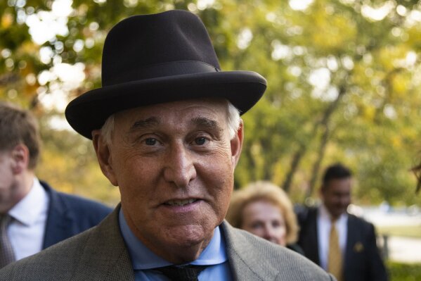 Roger Stone leaves the federal court Washington, Tuesday, Nov. 12, 2019. Stone, a longtime Republican provocateur and former confidant of President Donald Trump, wanted to contact Jared Kushner in order to "debrief" the president's son-in-law about hacked emails that were damaging to Hillary Clinton during the 2016 presidential campaign, a former Trump campaign aide said Tuesday. (AP Photo/Manuel Balce Ceneta)