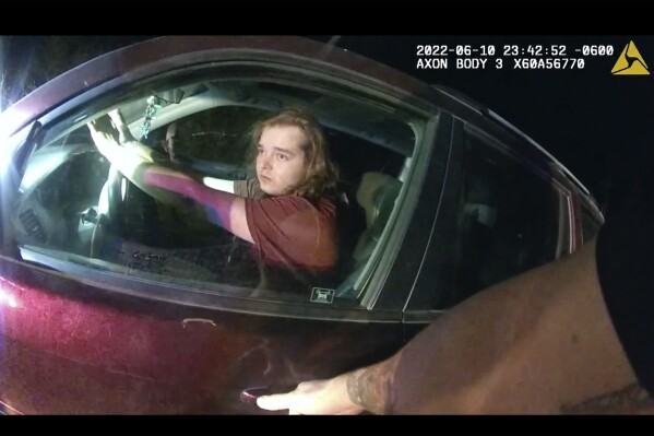 This image provided by Clear Creek County Sheriff's Office shows video camera footage of the police encounter with Christian Glass on June 10, 2022 in Silver Plume, Colo. (Clear Creek County Sheriff's Office via AP)