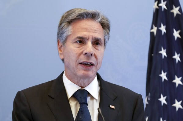 U.S. Secretary of State Antony Blinken speaks during a press conference, Thursday Oct. 12, 2023, in Tel Aviv. (AP Photo/Jacquelyn Martin, pool)