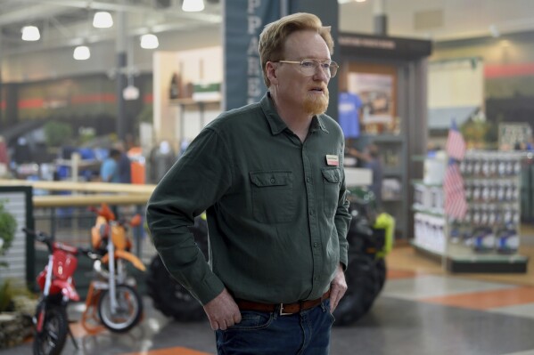 This image released by Peacock shows Conan O'Brien in a scene from "Please Don't Destroy: The Treasure of Foggy Mountain." (Anne Marie Fox/Peacock via AP)