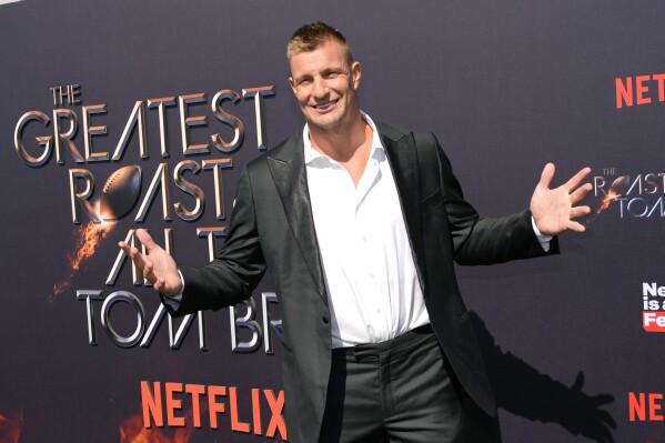 Retired NFL player Rob Gronkowski poses at "The Greatest Roast of All Time: Tom Brady" at the Kia Forum, Sunday, May 5, 2024, in Inglewood, Calif. (Ǻ Photo/Chris Pizzello)