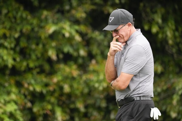 Phil Mickelson waits to hit on the sixth hole during the second round of the U.S. Open golf tournament at Los Angeles Country Club on Friday, June 16, 2023, in Los Angeles. (AP Photo/George Walker IV)