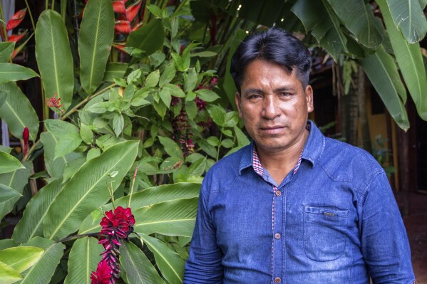 This portrait provided by the Forest Peoples Programme shows Indigenous Kichwa tribal leader Quinto Inuma Alvarado in Tarapoto, Peru, on Oct. 11, 2019. Alvarado was shot and killed on Wednesday, Nov. 29, 2023, in an area of the Peruvian rainforest that's seen high tensions between Indigenous people and illegal loggers. (Vicki Brown/Forest Peoples Programme via AP)