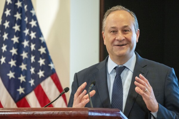 Second gentleman Doug Emhoff speaks at an event on ending hunger in America, Tuesday, Feb. 27, 2024, at the Eisenhower Executive Office Building on the White House complex in Washington. (AP Photo/Jacquelyn Martin)