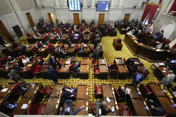 FILE - Members of the House of Representatives meet on the first day of the 2024 legislative session, Tuesday, Jan. 9, 2024, in Nashville, Tennessee.  Disagreements over issues including abortion rights, gun control and the treatment of racial minorities have led many political leaders to say they cannot take the oath or recite the Pledge of Allegiance.  In Tennessee, Democratic Representative Justin Jones declined to lead the pledge during the legislative session.  Jones, who is Black, declined as he criticized his Republican colleagues for being racist and focusing on what he says are the wrong issues.  (AP Photo/George Walker IV, File)