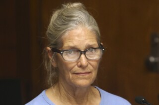 FILE - Leslie Van Houten attends her parole hearing at the California Institution for Women Sept. 6, 2017 in Corona, Calif. California Gov. Gavin Newsom said Friday, July 7, 2023, that he will not fight a state appeals court decision that Van Houten should be let out on parole. (Stan Lim/Los Angeles Daily News via AP, Pool, File)