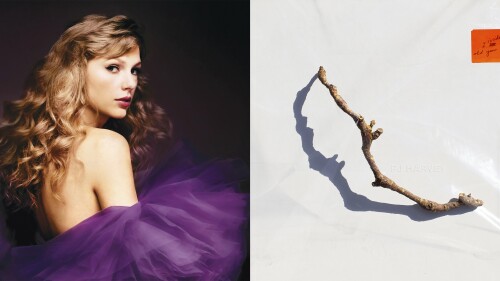 This combination of images shows "Speak Now (Taylor’s Version)" by Taylor Swift, left, and “I Inside the Old Year Dying” by PJ Harvey. (Republic Records, left, and Partisan Records via AP)