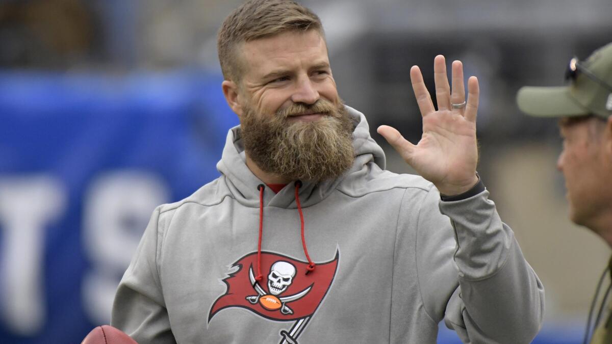 CINCINNATI, OH - SEPTEMBER 29: Former NFL quarterback Ryan Fitzpatrick sits  on the set of  Prime Video's Thursday Night Football Postgame Show  after the game against the Miami Dolphins and the