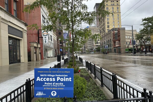 A general view of downtown Dayton, Ohio, is seen on Wednesday, May 21, 2025, on the eve of the 2025 NATO Parliamentary Assembly. (AP Photo/Julie Carr Smyth)