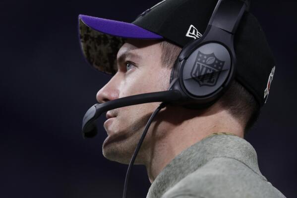Minnesota Vikings head coach Kevin O'Connell watches from the sideline during the second half of an NFL football game against the Dallas Cowboys, Sunday, Nov. 20, 2022, in Minneapolis. The Cowboys won 40-3. (AP Photo/Bruce Kluckhohn)