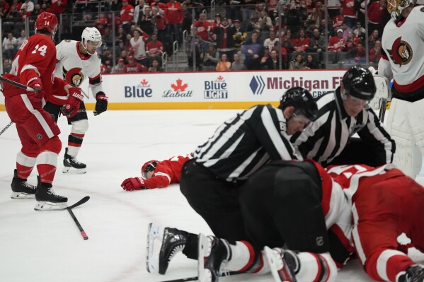 NHL Player Safety] Detroit's David Perron has been suspended for six games  for cross-checking Ottawa's Artem Zub. : r/hockey