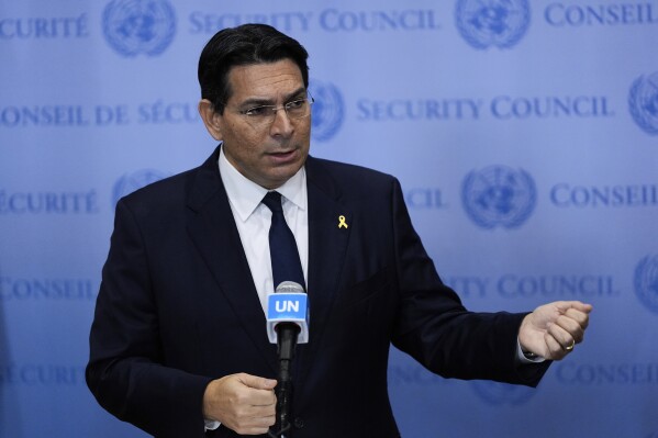 Israel's ambassador to the United Nations Danny Danon speaks at a press conference during the 79th session of the United Nations General Assembly, Tuesday, Sept. 24, 2024, at the UN headquarters. (AP Photo/Julia Demaree Nikhinson)