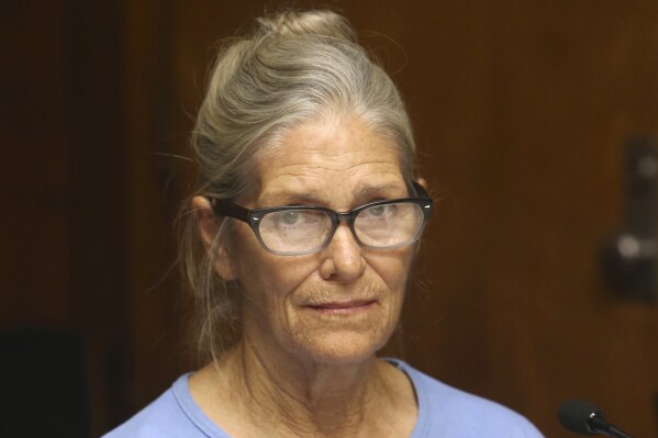 FILE - Leslie Van Houten attends her parole hearing at the California Institution for Women Sept. 6, 2017 in Corona, Calif. California Gov. Gavin Newsom said Friday, July 7, 2023, that he will not fight a state appeals court decision that Van Houten should be let out on parole. (Stan Lim/Los Angeles Daily News via AP, Pool, File)
