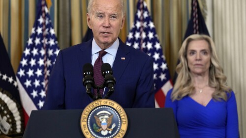 President Joe Biden speaks during a meeting of his Competition Council in the State Dining Room of the White House, Tuesday, July 19, 2023 in Washington, as Lael Brainard, director of the National Economic Council, listens. (AP Photo/Manuel Balce Ceneta)