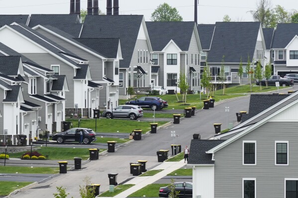 FILE - A development of new homes in Eagleville, Pa., is shown on Friday, April 28, 2023. Sales of new U.S. homes hit a 5-month low in August 2023, as sky-high mortgage rates continue to strain prospective homebuyers’ ability to afford a dwelling. (AP Photo/Matt Rourke, File)