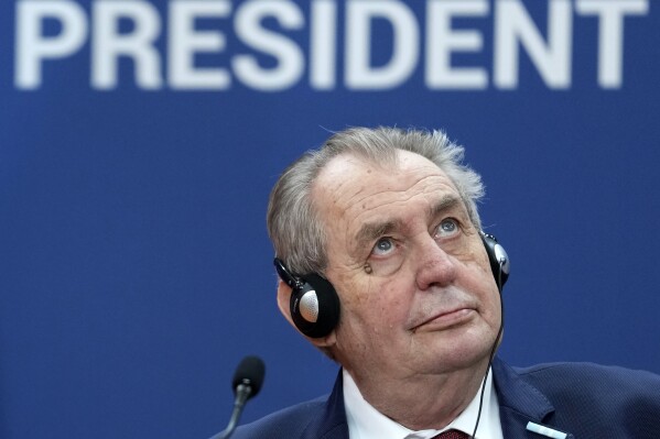 FILE - Outgoing Czech President Milos Zeman listens to Serbian President Aleksandar Vucic during a press conference after talks at the Serbia Palace in Belgrade, Serbia, on Jan. 30, 2023. Former Czech President Milos Zeman was released from hospital on Wednesday, april 3, 2024 following surgery for a blood clot in his leg. Miloslav Ludvik, director of Motol University Hospital in Prague said Zeman, 79, will now recuperate at home. (AP Photo/Darko Vojinovic, File)