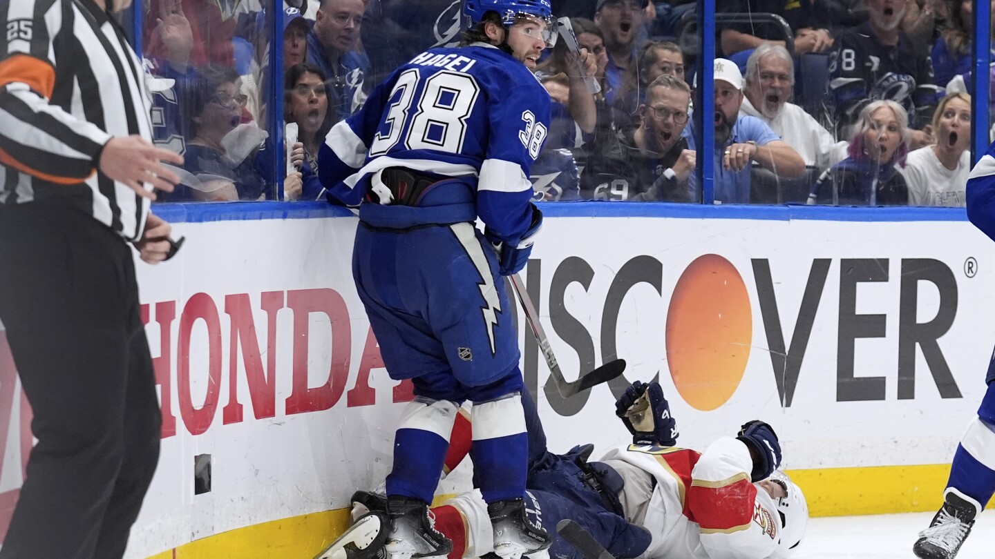 Lightning's Hagel exits Game 4 after Ekblad's hit