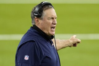 FILE - In this Thursday, Dec. 10, 2020, file photo, New England Patriots head coach Bill Belichick yells from the sideline during the second half of an NFL football game against the Los Angeles Rams in Inglewood, Calif. President Donald Trump will present one of the nation’s highest civilian honors to Bill Belichick, the football coach of the New England Patriots and the only coach to win six Super Bowl titles. The presentation of the Presidential Medal of Freedom is expected Thursday, Jan. 14, 2021. (AP Photo/Ashley Landis, File)