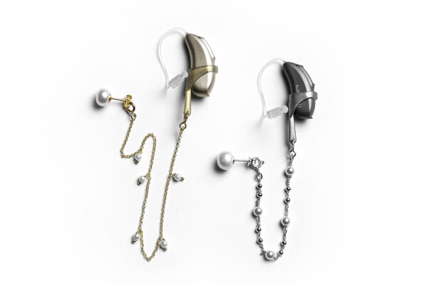 This image released by Deafmetal shows a selection of their hearing aid devices. (Deafmetal via AP)