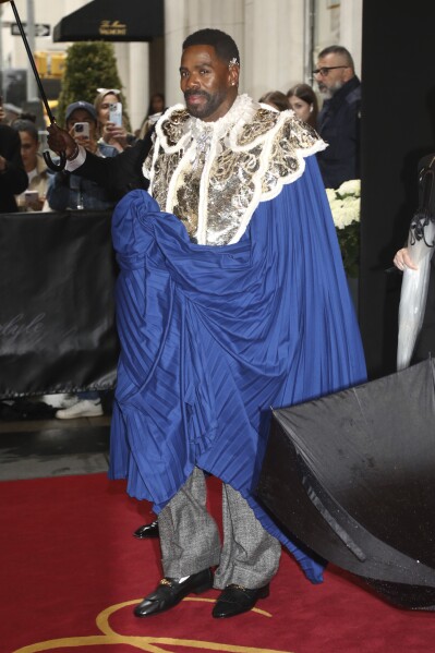 Colman Domingo departs The Carlyle Hotel prior to attending The Metropolitan Museum of Art's Costume Institute benefit gala celebrating the opening of "Superfine: Tailoring Black Style" on Monday, May 5, 2025, in New York. (Photo by Andy Kropa/Invision/AP)
