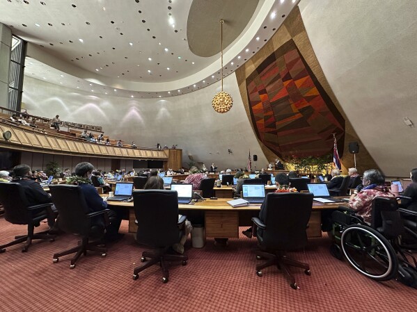 Lawmakers deliberate in the Hawaii House of Representatives at the Hawaii State Capitol on Friday, May 3, 2024, the last day of the legislative session. Hawaii lawmakers on Friday wrapped up a legislative session heavily focused on addressing Maui's needs after last year's deadly Lahaina wildfire. (AP Photo/Audrey McAvoy)