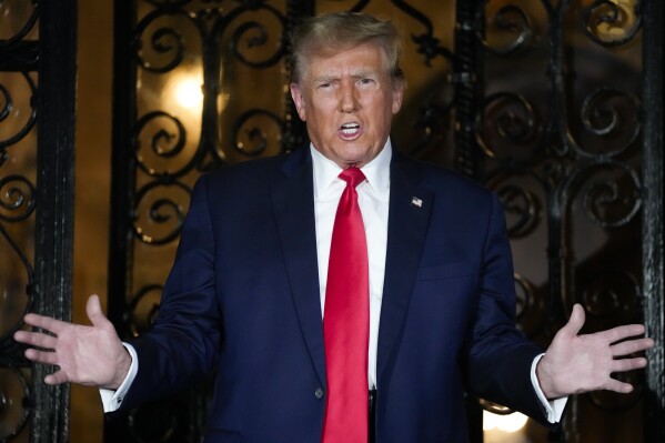 Republican presidential candidate former President Donald Trump speaks at his Mar-a-Lago estate, Friday, Feb. 16, 2024, in Palm Beach, Fla. (AP Photo/Rebecca Blackwell)