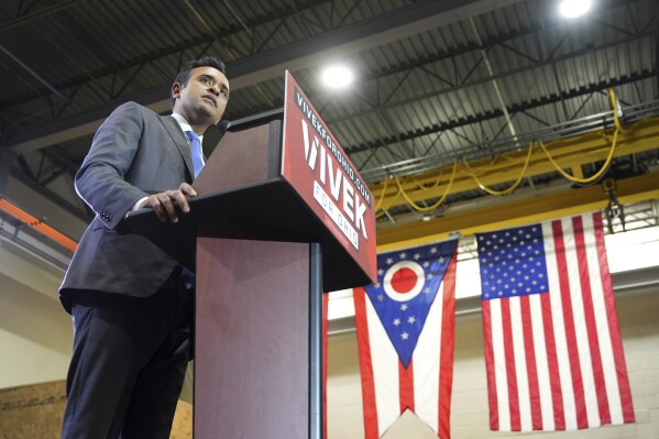 Vivek Ramaswamy announces his candidacy for Ohio governor, Monday, Feb. 24, 2025, in West Chester Township, Ohio. (AP Photo/Kareem Elgazzar, File)