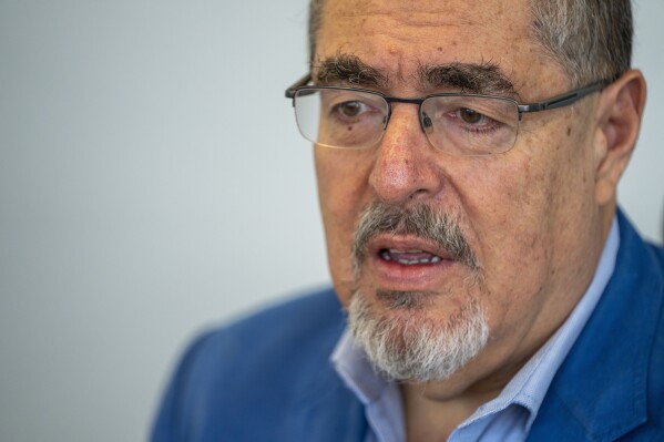 Guatemalan President-elect Bernardo Arévalo gives an interview in Guatemala City, Friday, Sept. 15, 2023. (AP Photo/Moises Castillo)